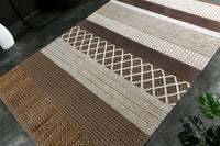 INKA Handgewebter Teppich 230x160cm braun beige gestreift aus Hanf und Wolle