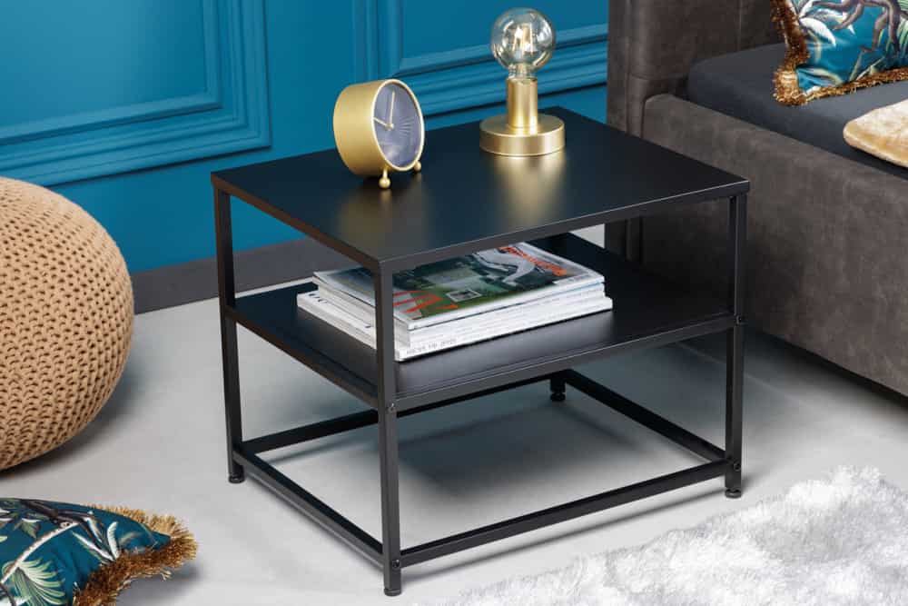 Moderner Beistelltisch DURA STEEL 50cm schwarz Metall mit Ablagefach