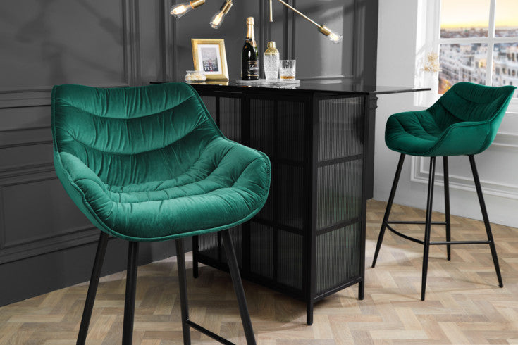 THE DUTCH COMFORT Retro Barhocker Samt Barstuhl mit Fußablage