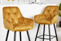 MILANO Design Barhocker braun Samt Barstuhl mit Chesterfield Steppung