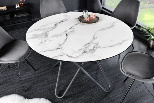 ELLIPSE Runder Esstisch 120cm Marmor weiß Keramik Hairpin Legs made in Italy