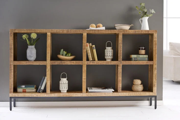 IRON CRAFT Massives Regal 172cm Mangoholz Bücherregal acht Fächer Industrial Design