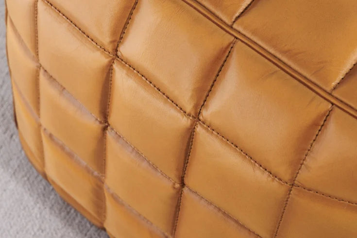 RIDER Retro Hocker 40cm braun Echtleder mit Ziersteppung