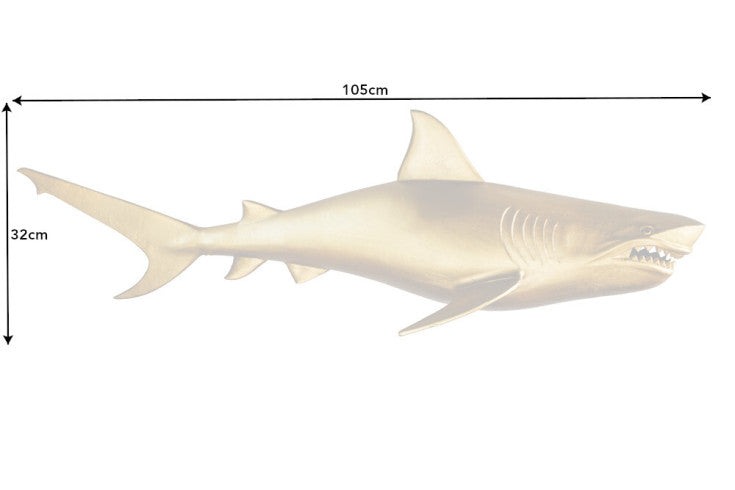 Maritime Wanddekoration HAI 105cm gold Metall handmade Haifisch Design Skulptur