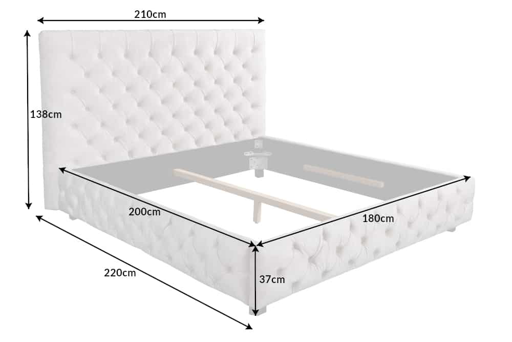 PARIS Design Boxbett 180x200cm beige Leinen Chesterfield Doppelbett