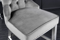 CASTLE DELUXE Design Barhocker Samt silber Edelstahl Chesterfield