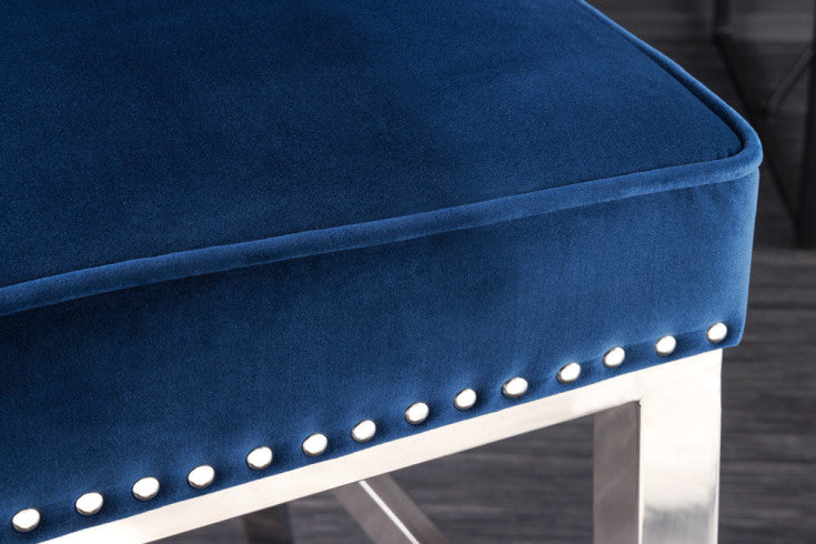 CASTLE DELUXE Design Barhocker Samt silber Edelstahl Chesterfield