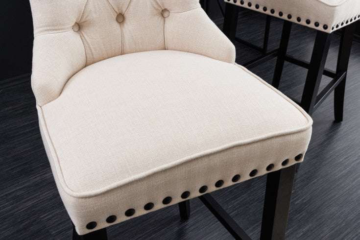 CASTLE Design Barhocker beige schwarz Strukturstoff Holzfüße Chesterfield