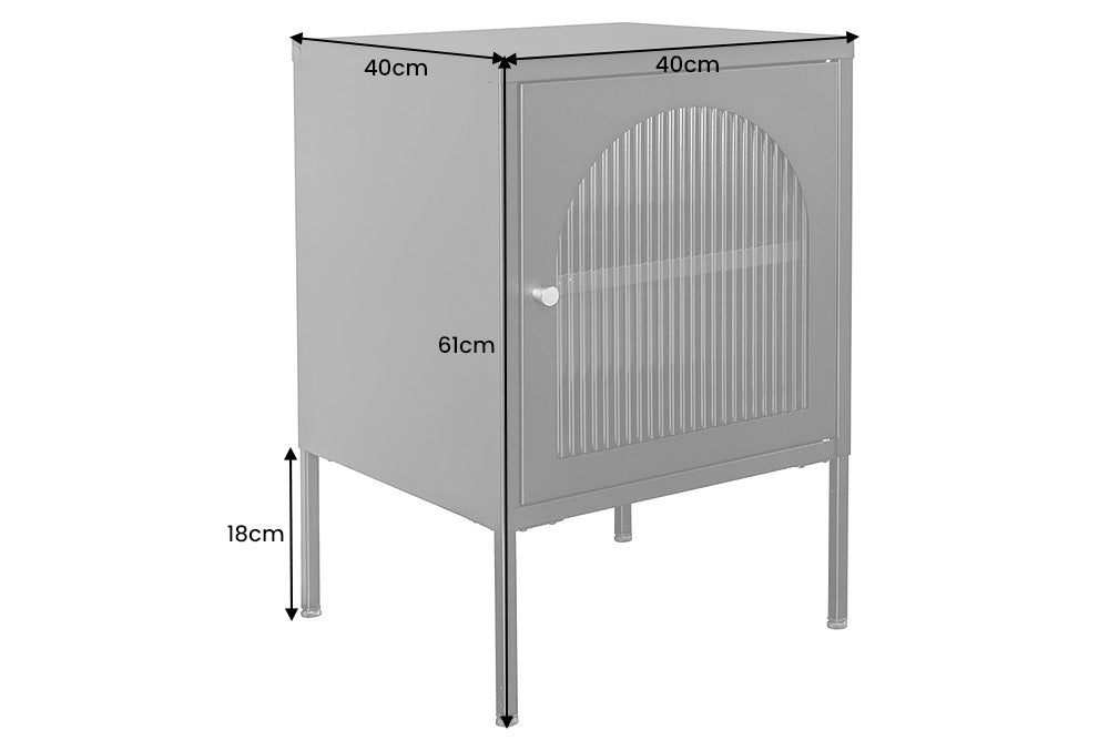 Moderner Nachttisch PARIS 60cm schwarz Metall Riffelglas Vitrinenschrank
