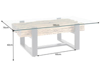 Design Couchtisch BARRACUDA 130cm recyceltes Teakholz Glasplatte schwarz Edelstahl Industrial