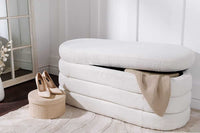 VOGUE Extravagante Polsterbank 115cm creme weiß Bouclé Sitzbank mit Stauraum