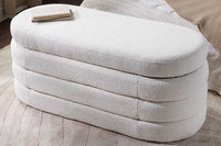 VOGUE Extravagante Polsterbank 115cm creme weiß Bouclé Sitzbank mit Stauraum