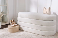 VOGUE Extravagante Polsterbank 115cm creme weiß Bouclé Sitzbank mit Stauraum