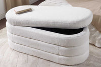 VOGUE Extravagante Polsterbank 115cm creme weiß Bouclé Sitzbank mit Stauraum