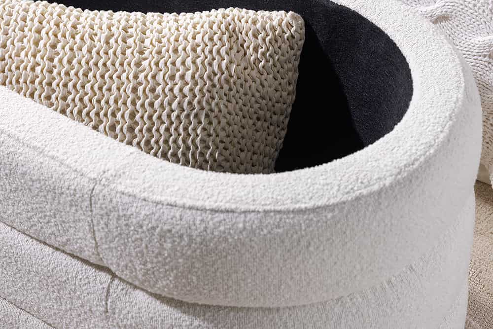 VOGUE Extravagante Polsterbank 115cm creme weiß Bouclé Sitzbank mit Stauraum