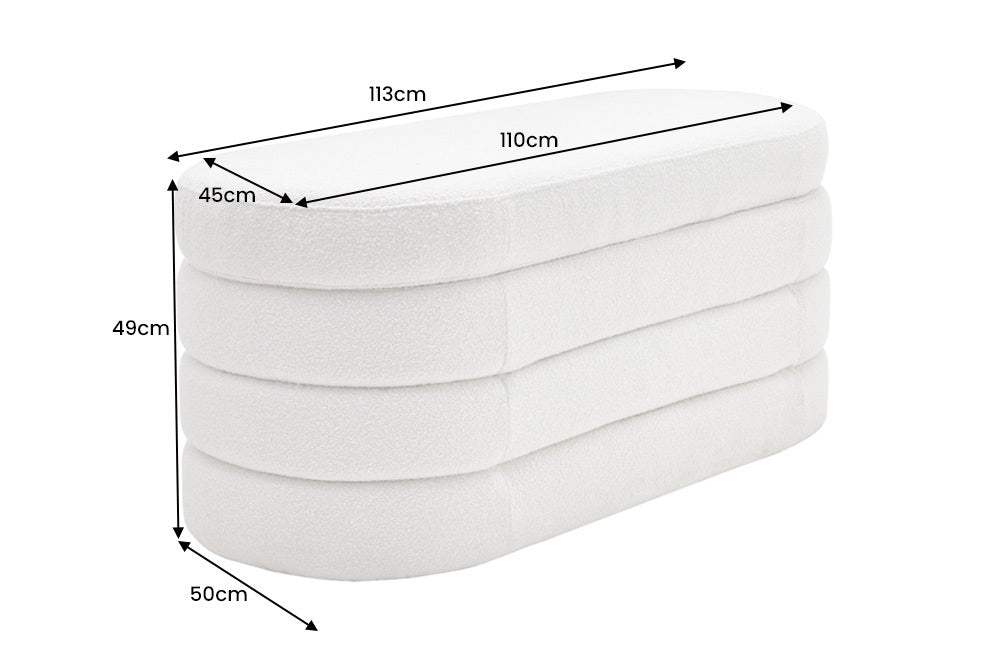 VOGUE Extravagante Polsterbank 115cm creme weiß Bouclé Sitzbank mit Stauraum