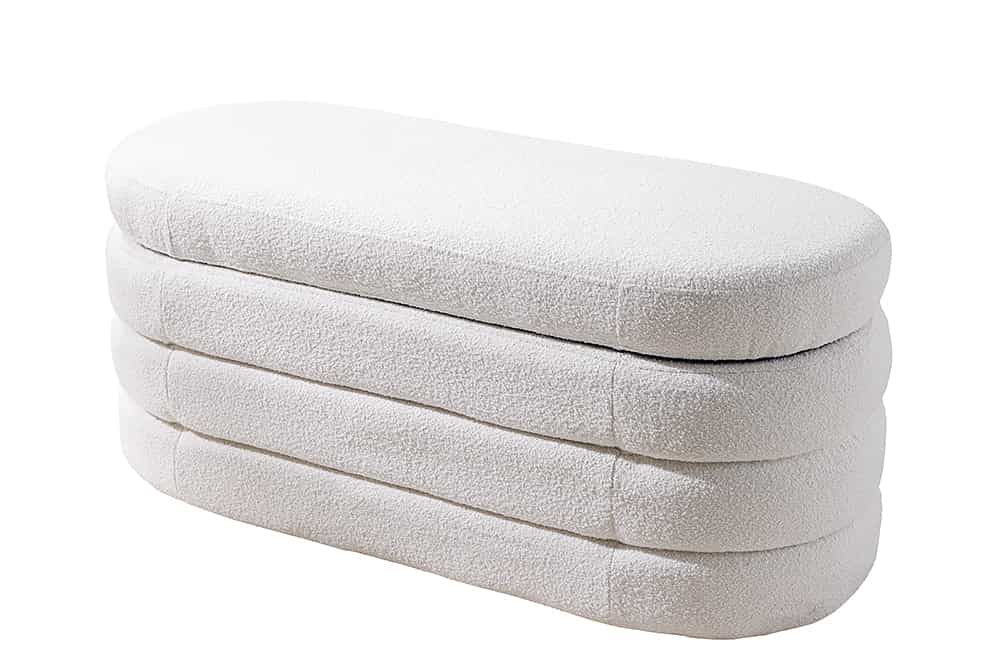 VOGUE Extravagante Polsterbank 115cm creme weiß Bouclé Sitzbank mit Stauraum
