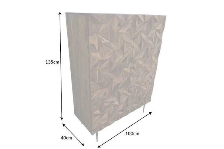 ALPINE Solid highboard 135cm Sheesham stone finish metal matt gold