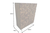 ALPINE Solid highboard 135cm Sheesham stone finish metal matt gold