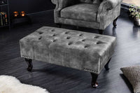 CHESTERFIELD Design Sitzhocker 80cm grau Samt Knopfheftung Nietenbesatz