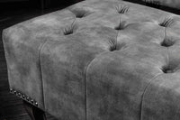 CHESTERFIELD Design Sitzhocker 80cm grau Samt Knopfheftung Nietenbesatz