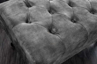 CHESTERFIELD Design Sitzhocker 80cm grau Samt Knopfheftung Nietenbesatz