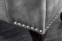 CHESTERFIELD Design Sitzhocker 80cm grau Samt Knopfheftung Nietenbesatz