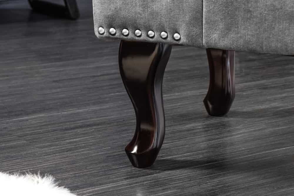 CHESTERFIELD Design Sitzhocker 80cm grau Samt Knopfheftung Nietenbesatz