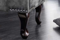 CHESTERFIELD Design Sitzhocker 80cm grau Samt Knopfheftung Nietenbesatz
