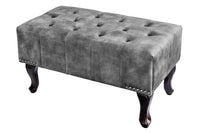 CHESTERFIELD Design Sitzhocker 80cm grau Samt Knopfheftung Nietenbesatz