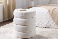 VOGUE Runder Hocker 50cm creme weiß Bouclé Polsterhocker mit Stauraum