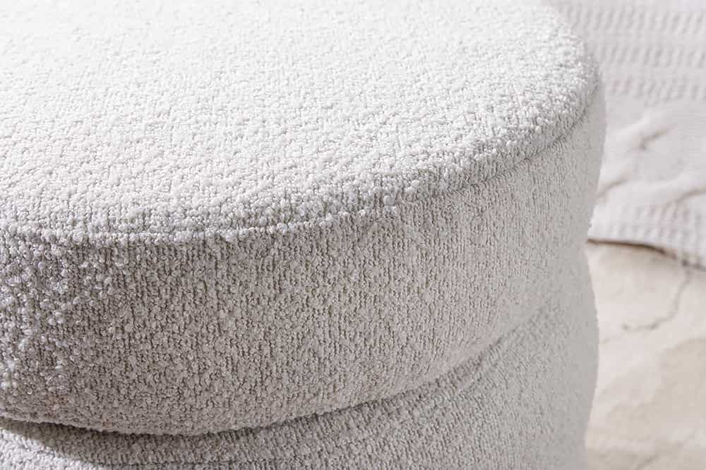 VOGUE Runder Hocker 50cm creme weiß Bouclé Polsterhocker mit Stauraum