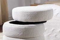 VOGUE Runder Hocker 50cm creme weiß Bouclé Polsterhocker mit Stauraum