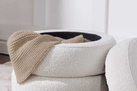 VOGUE Runder Hocker 50cm creme weiß Bouclé Polsterhocker mit Stauraum