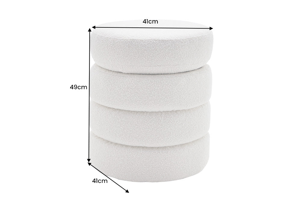 VOGUE Runder Hocker 50cm creme weiß Bouclé Polsterhocker mit Stauraum