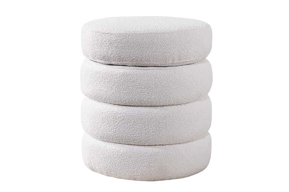 VOGUE Runder Hocker 50cm creme weiß Bouclé Polsterhocker mit Stauraum