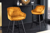 EUPHORIA Design Barhocker Samt schwarze Metallbeine Barstuhl mit Lehne