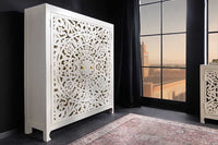 Massives Highboard MARRAKESCH 140cm weiß Mangoholz mit Verzierung handmade