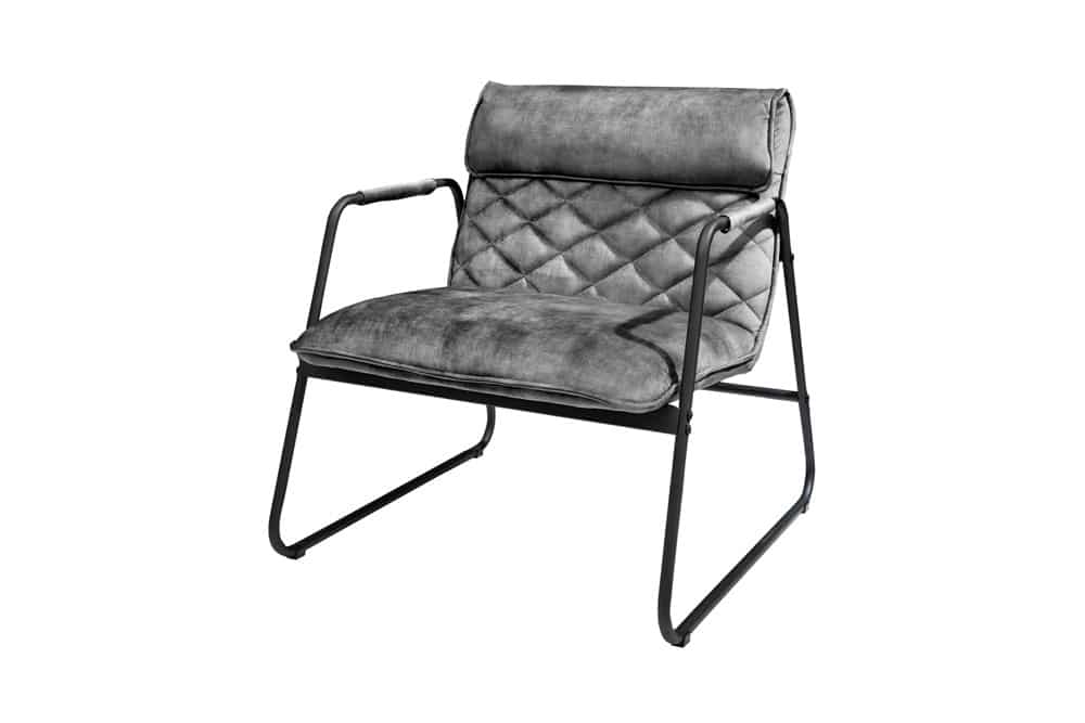 MUSTANG LOUNGER Retro Lounge Sessel grau Samt Wohnzimmersessel schwarzes Metallgestell