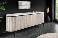 Massives Sideboard ADLON 170cm grau sandgestrahlt Mangoholz mit Marmorplatte