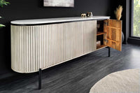 Massives Sideboard ADLON 170cm grau sandgestrahlt Mangoholz mit Marmorplatte