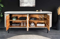 Massives Sideboard ADLON 170cm grau sandgestrahlt Mangoholz mit Marmorplatte