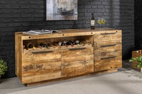 Massives Sideboard IRON CRAFT 175cm natur Mangoholz mit Schubladen Weinregal