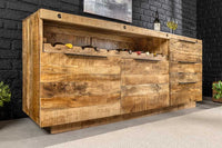 Massives Sideboard IRON CRAFT 175cm natur Mangoholz mit Schubladen Weinregal