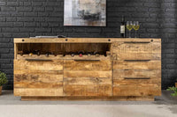 Massives Sideboard IRON CRAFT 175cm natur Mangoholz mit Schubladen Weinregal