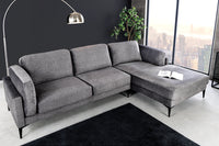 MANHATTAN Design Ecksofa 295cm dunkelgrau Samt Federkern 3-Sitzer Metallfüße