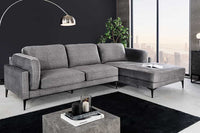 MANHATTAN Design Ecksofa 295cm dunkelgrau Samt Federkern 3-Sitzer Metallfüße