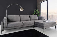 MANHATTAN Design Ecksofa 295cm dunkelgrau Samt Federkern 3-Sitzer Metallfüße