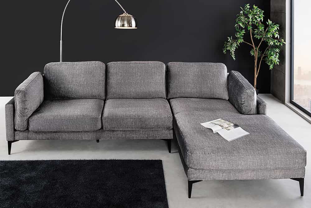 MANHATTAN Design Ecksofa 295cm dunkelgrau Samt Federkern 3-Sitzer Metallfüße