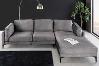 MANHATTAN Design Ecksofa 295cm dunkelgrau Samt Federkern 3-Sitzer Metallfüße